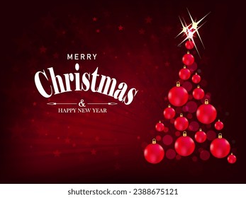 Dark red design with abstract Christmas tree with Christmas decorations.