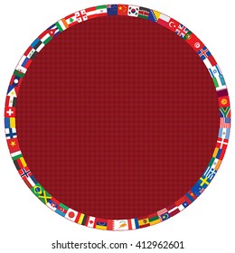 dark red diamond pattern with round flags frame