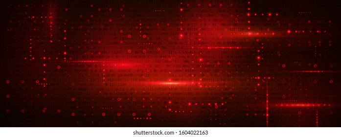 Dark Red Digital Data Abstract Technology Concept. Ultra Wide Vector Illustration. Futuristic Big Data Background. 
