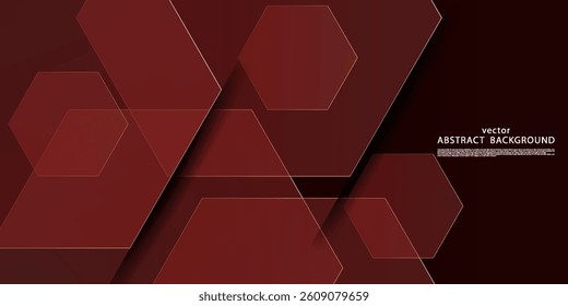 Dark red dynamic gradient 3D background with shadow and overlapping shapes. Hexagonal pattern sporty design. Cool background. Vector eps10
