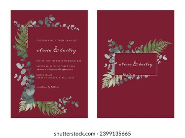 Dark red elegant foliage wedding invitation