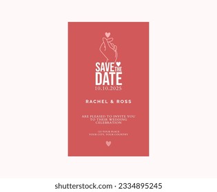 Dark red Elegant Save the Date Template with korean hand heart - Simple and Charming Design for Your Special Day