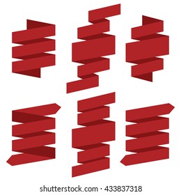 Dark Red flat ribbon set on isolated background