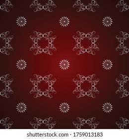 Vector floral rojo oscuro sin fisuras en el fondo editable con oro y plata, Lujoso, Papel tapiz, Patrón geométrico de lujo en impresión, diseño de moda, boda, Elegante e invitación.