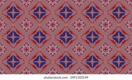 Dark Red flower geometric seamless pattern, Floral patterns for textiles, wallpaper, curtains, pillows