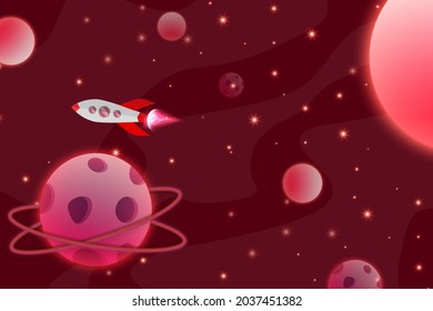 Dark red galaxy background with stars and planet isolated vector illustration. can use for poster, business banner, flyer, pamphlet, leaflet, brochure, catalog, web, site, website, presentation, book