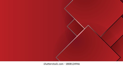 Dark red geometric background with copy space for presentation design. Vector abstract elegant pattern silver and red background. Squares and lines texture. Dynamic shapes composition. Eps10 vector.