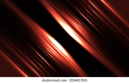 Dark red geometric background with glowing diagonal red light lines and shadows for presentation background design template. Vector illustration