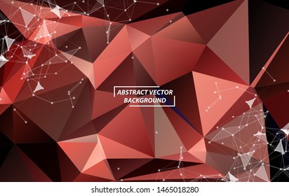 Dark Red Geometric Polygonal background molecule and communication. Connected lines with dots. Minimalism background. Concept of the science, chemistry, biology, medicine, technology.