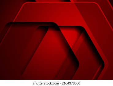 Dark red geometric tech abstract background with hexagons. Vector design