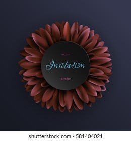 Dark red gerbera flower on dark blue background invitation template