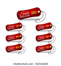 Dark red glass sale labels set.