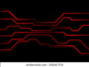 Dark red glossy circuit board lines abstract tech background. Vector design