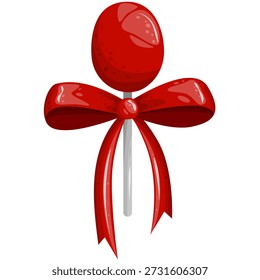 Lollipop brillante rojo oscuro con un Grande lazo de cinta elegante, perfecto para diseños de vacaciones sofisticadas, conceptos de regalo de lujo y golosinas festivas. Ilustración vectorial. 