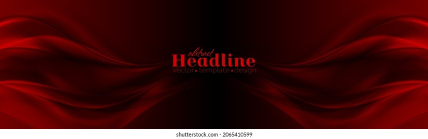 Dark red glossy smooth waves abstract blurred background. Vector banner design