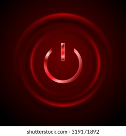 Dark red glowing power button web design. Vector illustration background