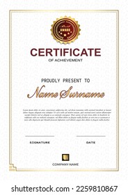 Dark red and gold luxury certificate  template . Diploma of modern design or gift certificate. Vector illustration.