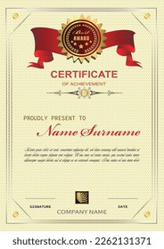 Dark red and gold luxury certificate  template . Diploma of modern design or gift certificate. Vector illustration.