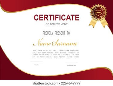 Dark red and gold luxury certificate  template . Diploma of modern design or gift certificate. Vector illustration.