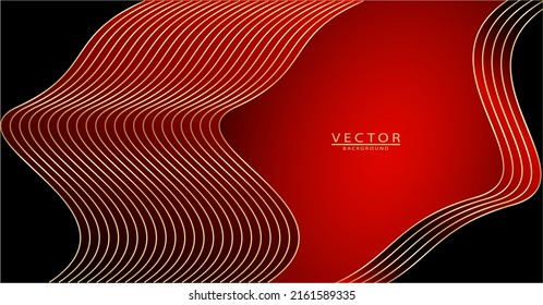 Dark red golden line. Luxury black ribbon on red gold background