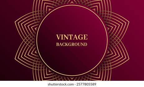 Dark red gradient abstract background with gold mandala pattern. Shiny poster or web banner template. Ethnic pattern, ornament