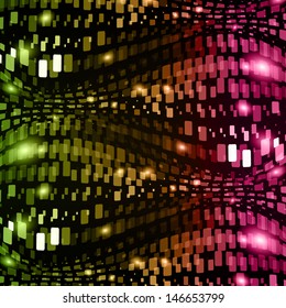 Dark red green abstract sparkling disco background with rectangles