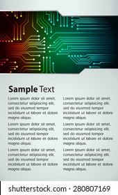 Dark Red Green Blue Circuit Light Abstract Technology Background For Computer Graphic Website Internet And Business. Vector Illustration. Text Box. Brochure. White Card. Banner Flyer. 