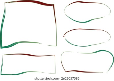 Conjunto de marcos abstractos curvos irregulares de colores verdes y rojos oscuros