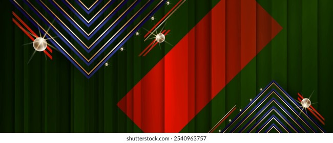 Dark red and green gold Festive Geometry Line Glow Glitter abstract background luxury golden line template premium vector