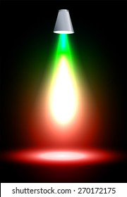 Dark red green Spotlight illuminates smoke on a black background.  Abstract Technology background for computer graphic website internet and business.