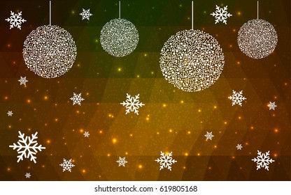 Dark Red, green vector christmas postcard low polygon background. Illustration consisting of triangles. Abstract triangular polygonal origami or crystal design of New Year celebration.