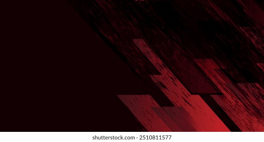 Dark red grunge stripes abstract banner design. Geometric tech vector background
