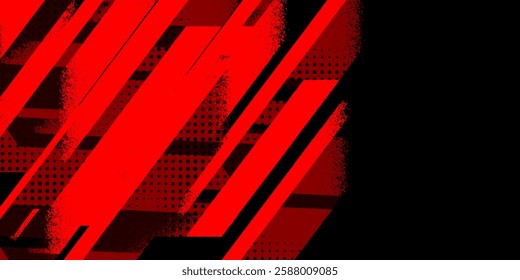 Dark red grunge stripes abstract banner design. Geometric tech vector background