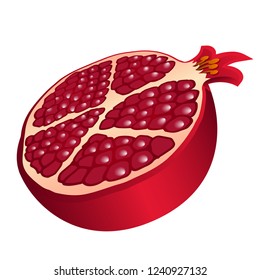 Dark red half grenade isolated on white background. Vector illustration.