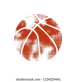 Dark red halftone basketball silhouette isolated on white background