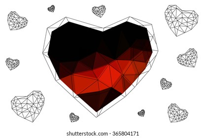 Dark red heart isolated on white background. Geometric rumpled triangular low poly origami style gradient graphic illustration. Vector polygonal design for your business.