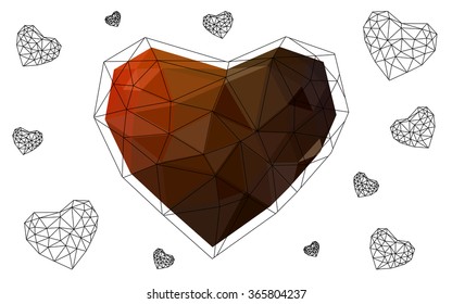 Dark red heart isolated on white background. Geometric rumpled triangular low poly origami style gradient graphic illustration. Vector polygonal design for your business.