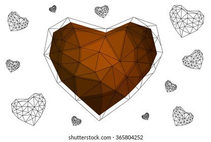 Dark red heart isolated on white background. Geometric rumpled triangular low poly origami style gradient graphic illustration. Vector polygonal design for your business.