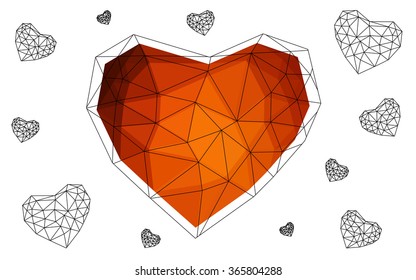 Dark red heart isolated on white background. Geometric rumpled triangular low poly origami style gradient graphic illustration. Vector polygonal design for your business.