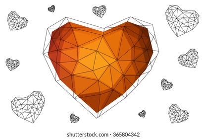 Dark red heart isolated on white background. Geometric rumpled triangular low poly origami style gradient graphic illustration. Vector polygonal design for your business.