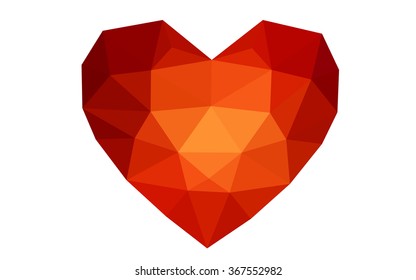 Dark red heart isolated on white background. Geometric rumpled triangular low poly origami style gradient graphic illustration. Vector polygonal design for your business.