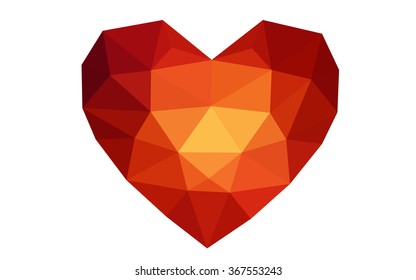Dark red heart isolated on white background. Geometric rumpled triangular low poly origami style gradient graphic illustration. Vector polygonal design for your business.