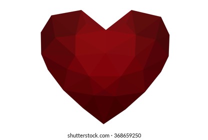 Dark red heart isolated on white background. Geometric rumpled triangular low poly origami style gradient graphic illustration. Vector polygonal design for your business.