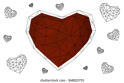 Dark red heart isolated on white background. Geometric rumpled triangular low poly origami style gradient graphic illustration. Vector polygonal design for your business.