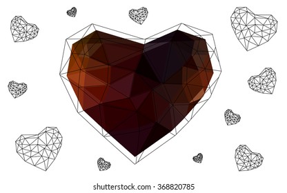 Dark red heart isolated on white background. Geometric rumpled triangular low poly origami style gradient graphic illustration. Vector polygonal design for your business.