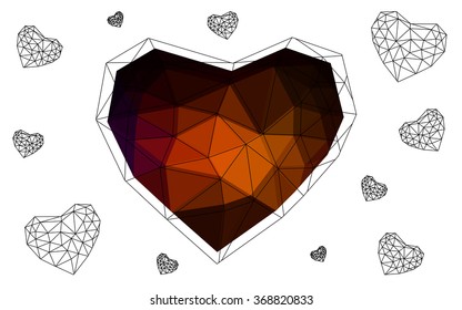 Dark red heart isolated on white background. Geometric rumpled triangular low poly origami style gradient graphic illustration. Vector polygonal design for your business.