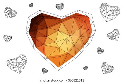 Dark red heart isolated on white background. Geometric rumpled triangular low poly origami style gradient graphic illustration. Vector polygonal design for your business.
