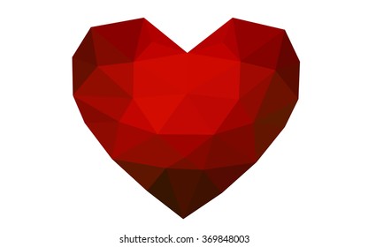 Dark red heart isolated on white background. Geometric rumpled triangular low poly origami style gradient graphic illustration. Vector polygonal design for your business.