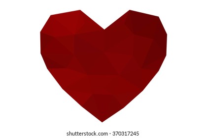 Dark red heart isolated on white background. Geometric rumpled triangular low poly origami style gradient graphic illustration. Vector polygonal design for your business.
