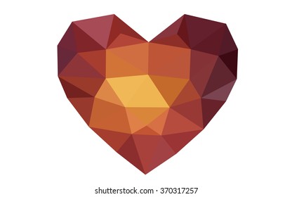 Dark red heart isolated on white background. Geometric rumpled triangular low poly origami style gradient graphic illustration. Vector polygonal design for your business.